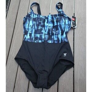 TYR Durafast Scoop Neck Controlfit Black/Gray Women 1-PC Swimsuit SZ 24 New